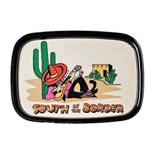 SOUTH OF THE BORDER Metal Tray 1970s Vintage Hong Kong TEX MEX 15.6" x 11" GUC